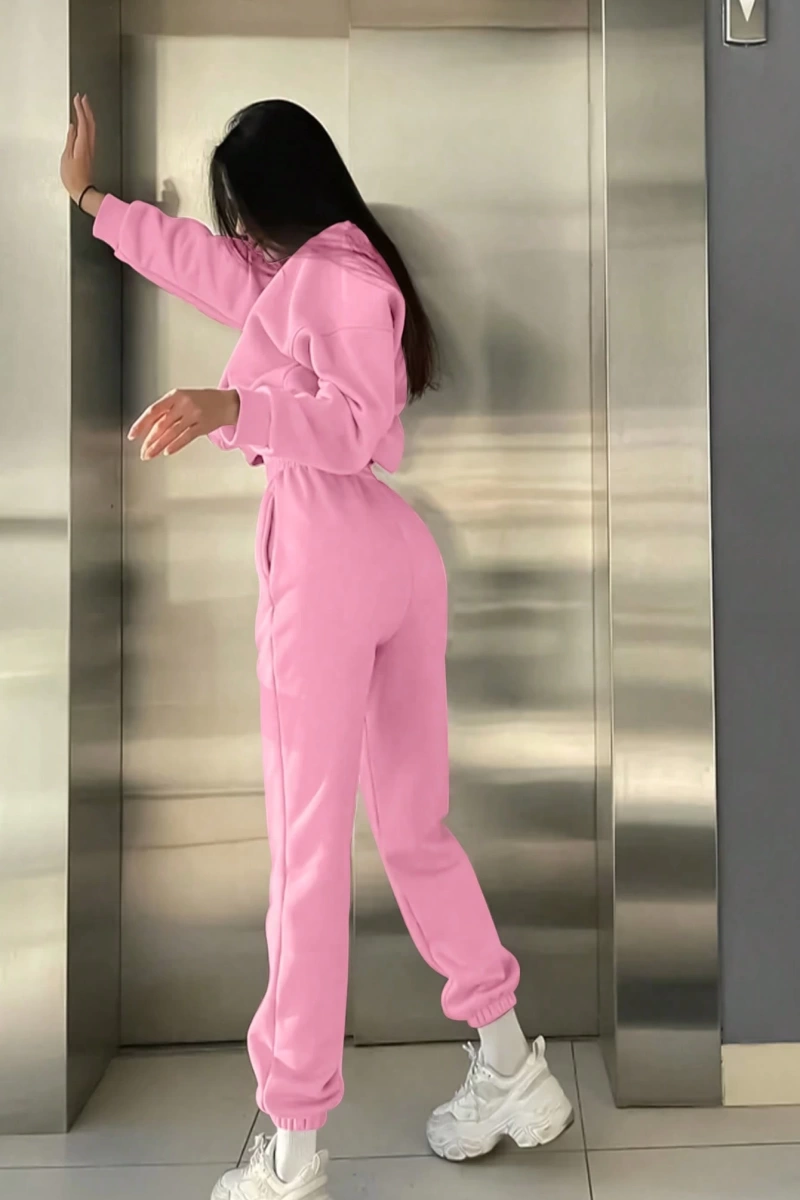 2li Büyük Beden Günlük Harfli Grafik Polar Sweatshirt ve Eşofman Altı Takımı, Sonbah