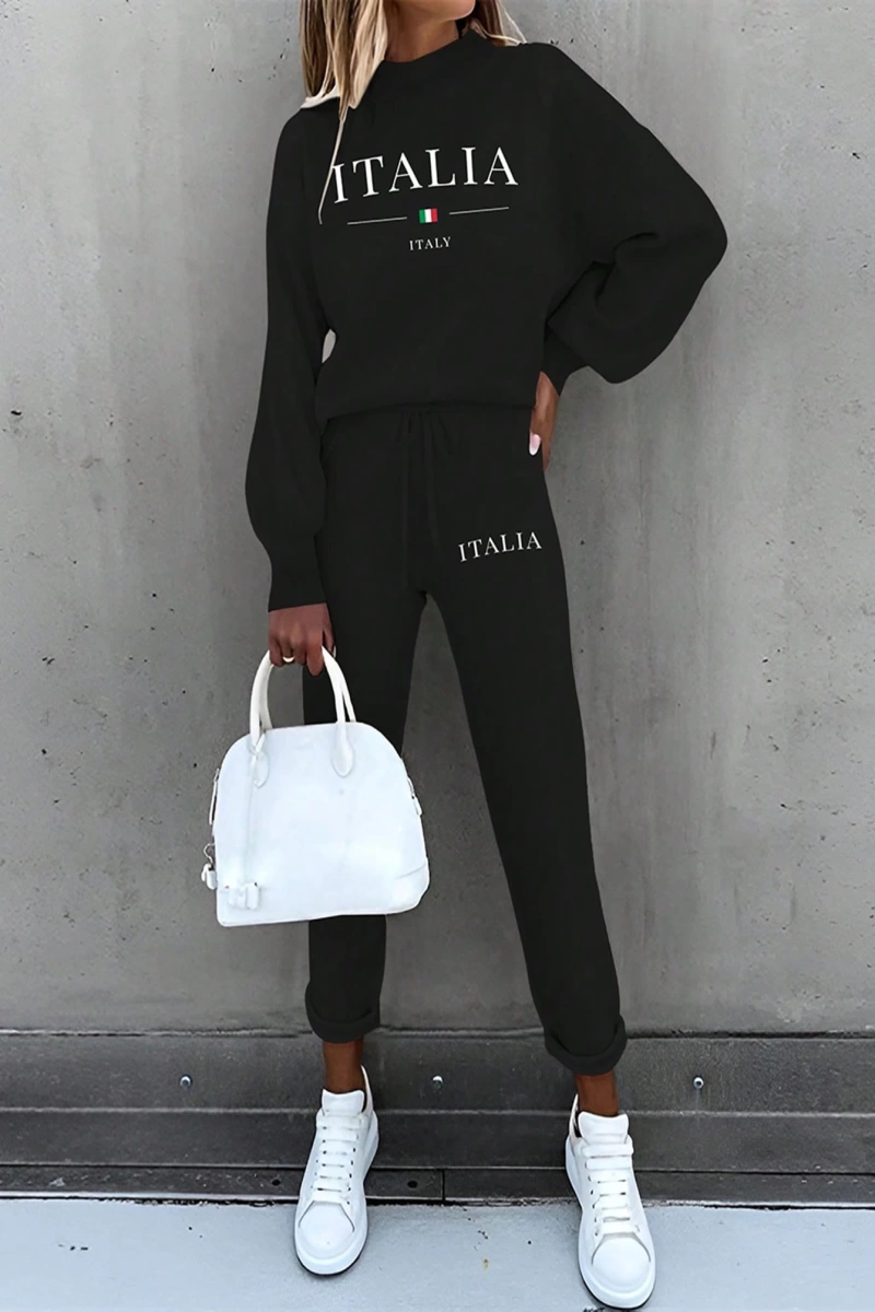 2li Kadın Harf Baskılı Sweatshirt Ve Eşofman Altı Takımı