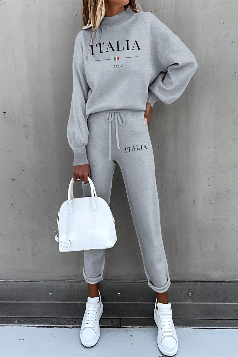 2li Kadın Harf Baskılı Sweatshirt Ve Eşofman Altı Takımı