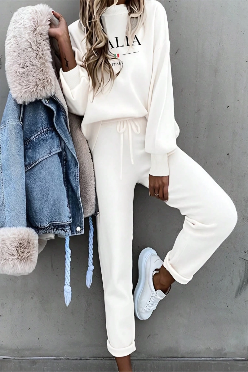 2li Kadın Harf Baskılı Sweatshirt Ve Eşofman Altı Takımı