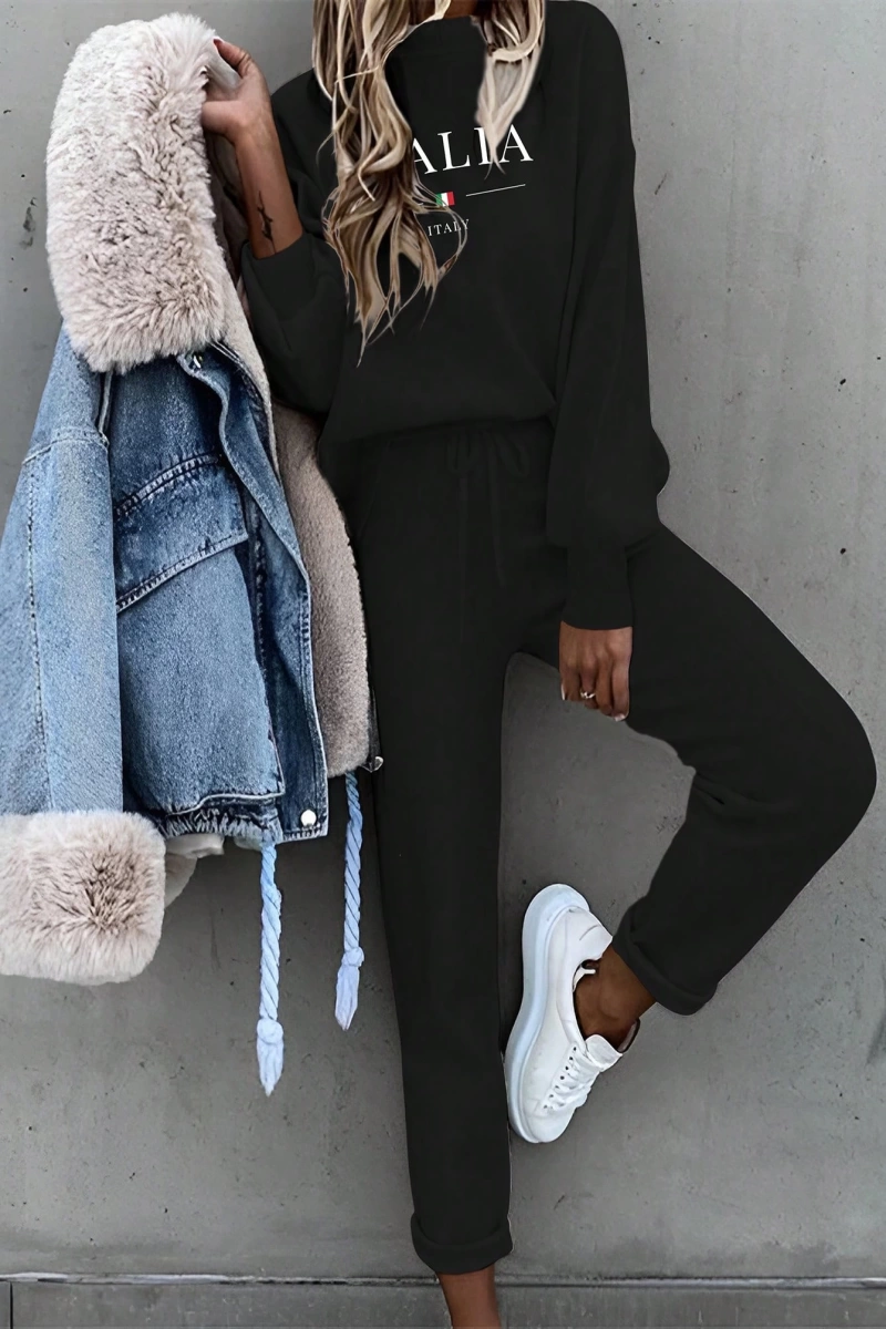 2li Kadın Harf Baskılı Sweatshirt Ve Eşofman Altı Takımı