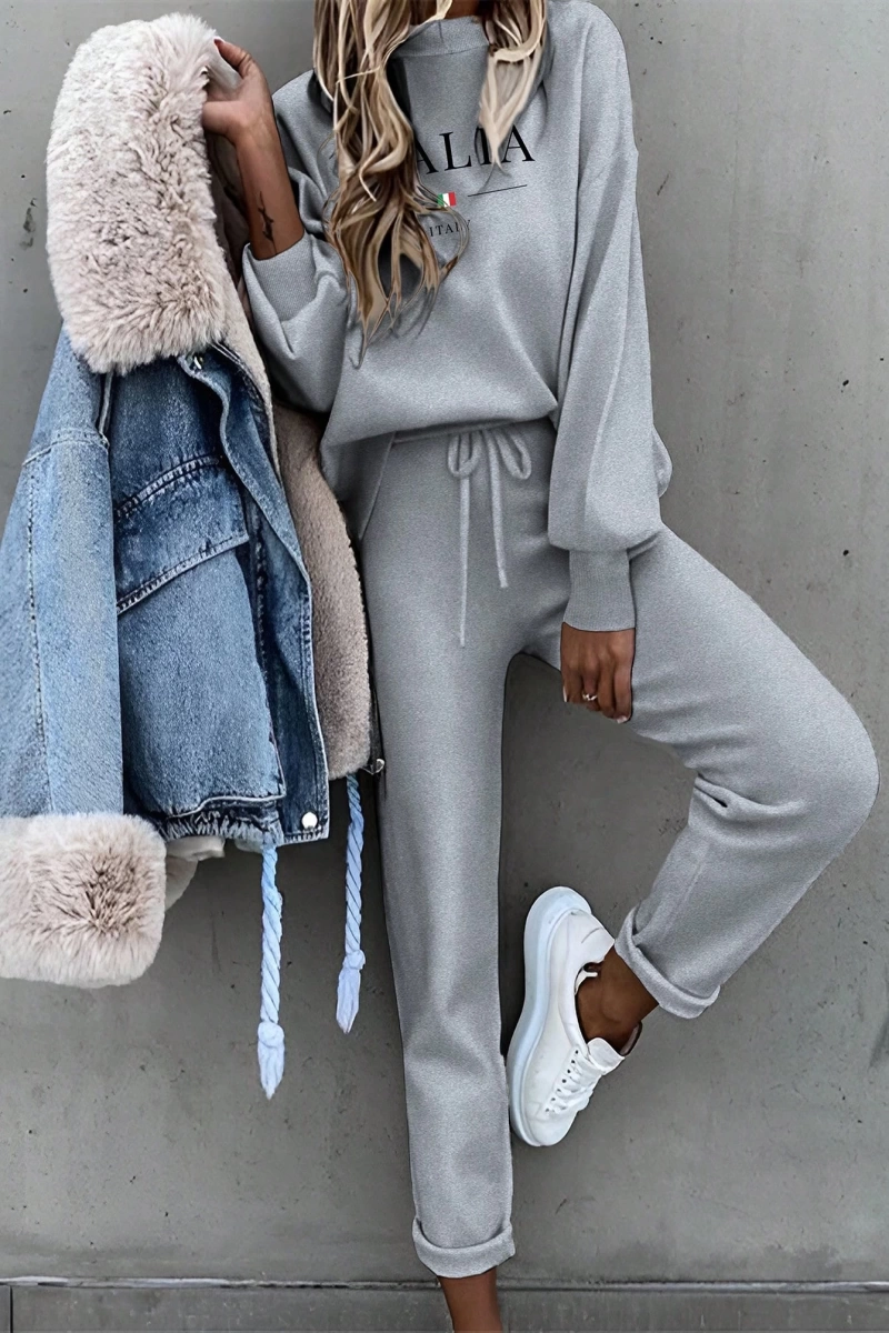 2li Kadın Harf Baskılı Sweatshirt Ve Eşofman Altı Takımı