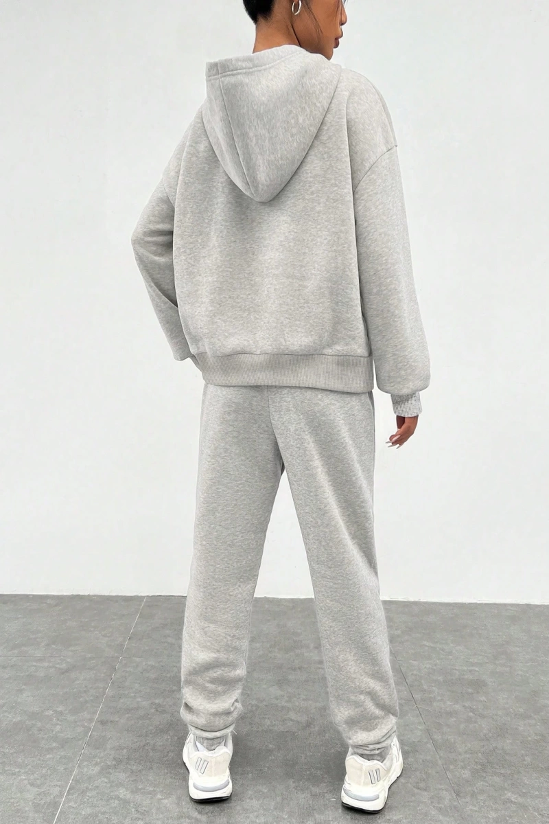 2li Kadın Rahat Basit İngilizce Harfli Kapüşonlu Sweatshirt ve Eşofman Altı Tak