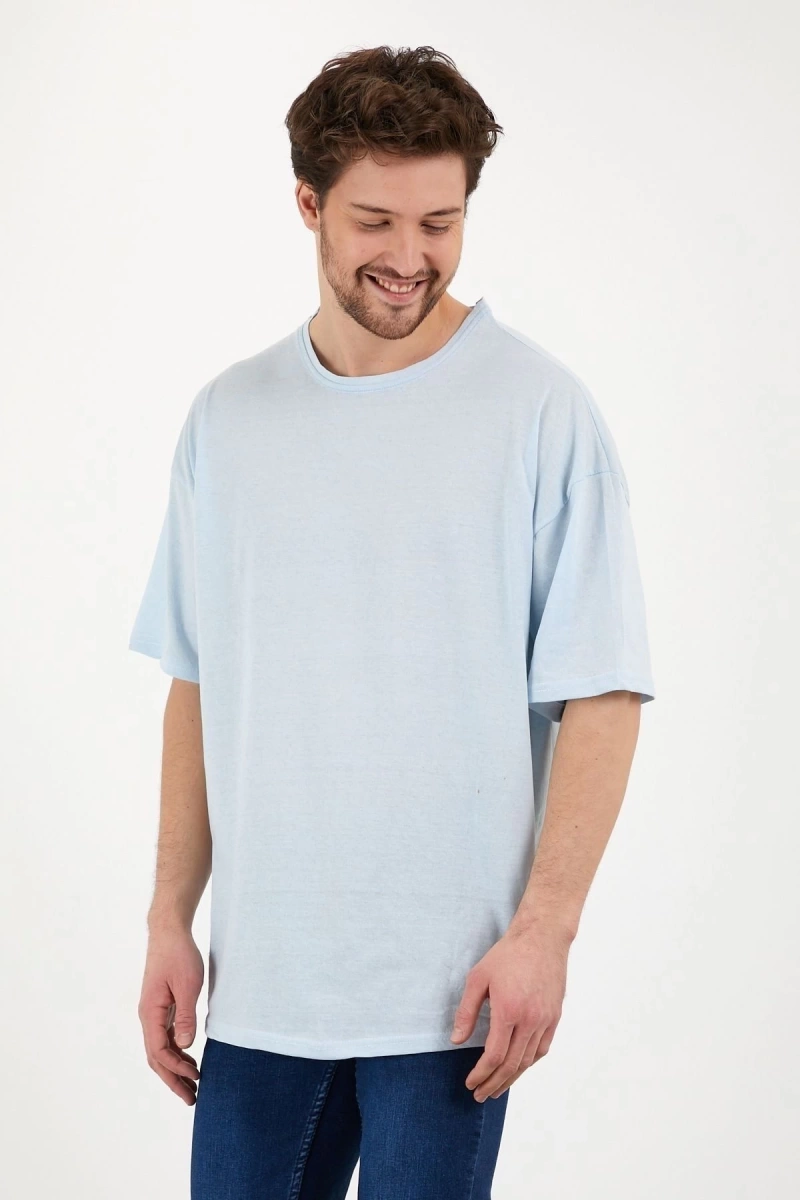 2li Paket Bebe Mavi Unisex Bol Kesim Oversize Tshirt Ve Kolye