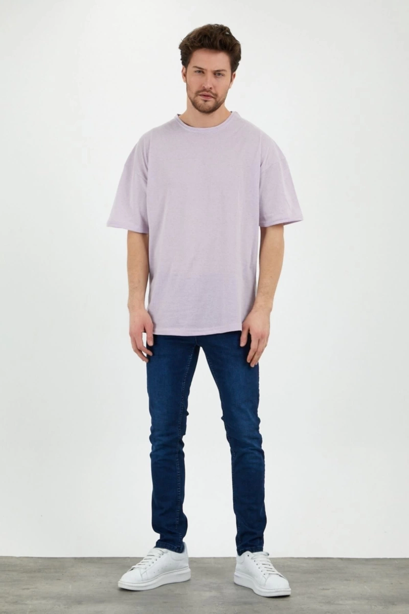 2li Paket Lila Unisex Bol Kesim Oversize Tshirt Ve Kolye