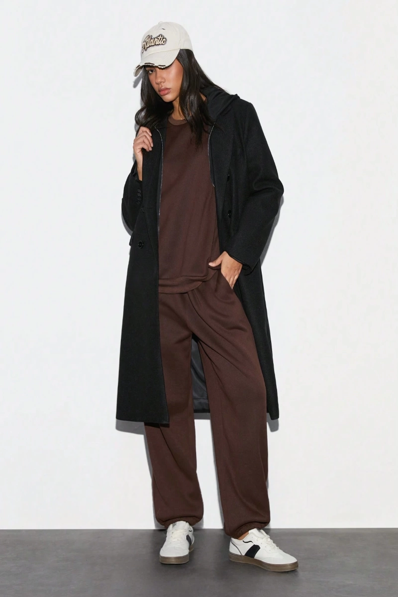 2li Rahat Minimalist Düz Renk Yuvarlak Yaka Sweatshirt Ve Eşofman Altı Takımı