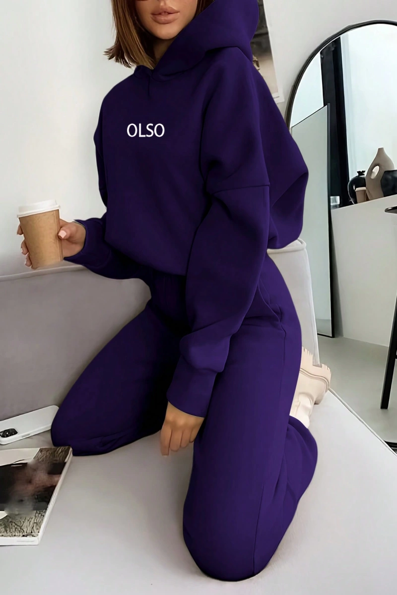 2 Parça Kadın Kapşonlu Sweatshirt ve Bağcıklı Bel Cepli Eşofman Altı Takımı, Günlük Sp