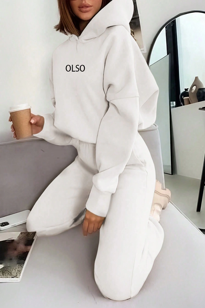 2 Parça Kadın Kapşonlu Sweatshirt ve Bağcıklı Bel Cepli Eşofman Altı Takımı, Günlük Sp