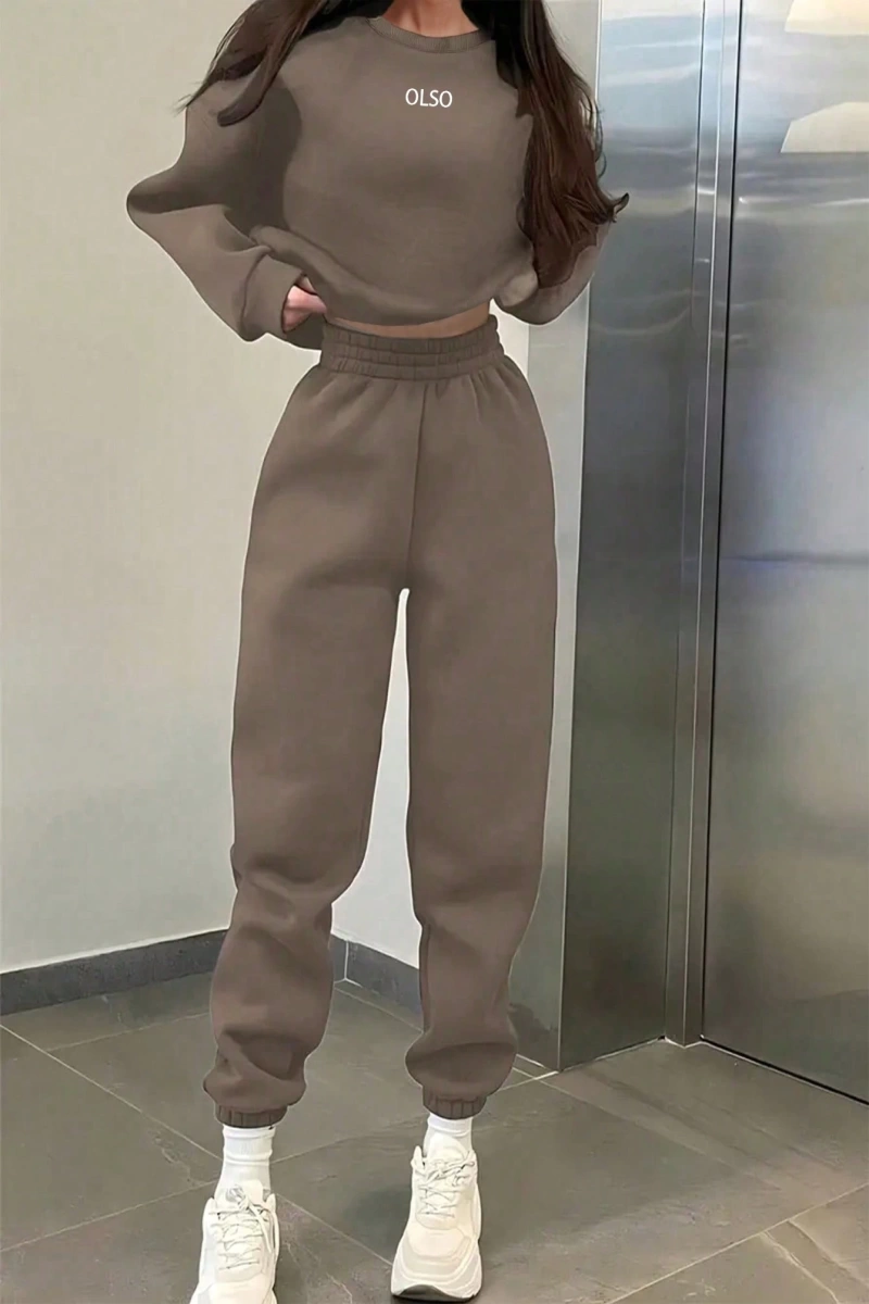2 Parça Kadın Kapşonlu Sweatshirt ve Bağcıklı Bel Cepli Eşofman Altı Takımı, Günlük Sp