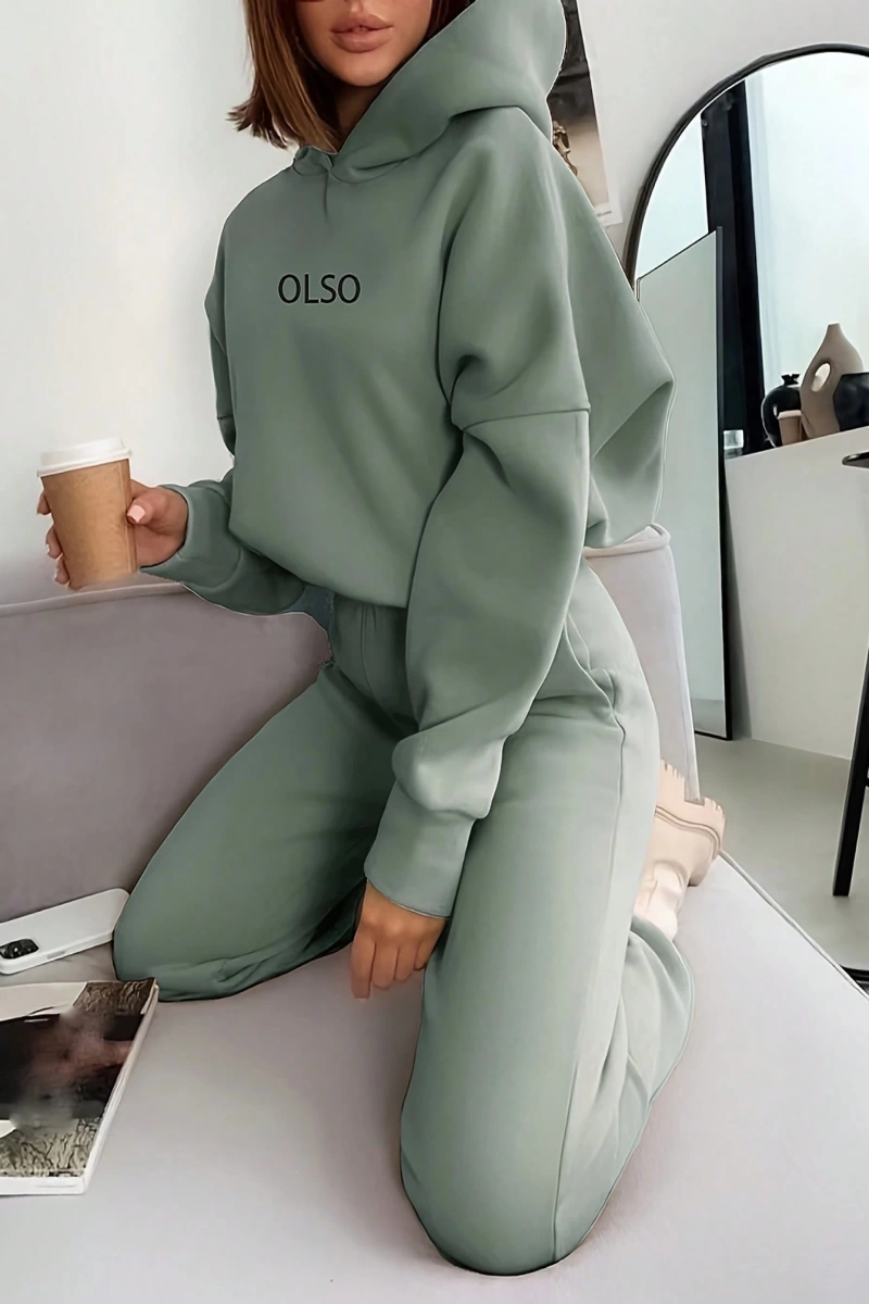 2 Parça Kadın Kapşonlu Sweatshirt ve Bağcıklı Bel Cepli Eşofman Altı Takımı, Günlük Sp
