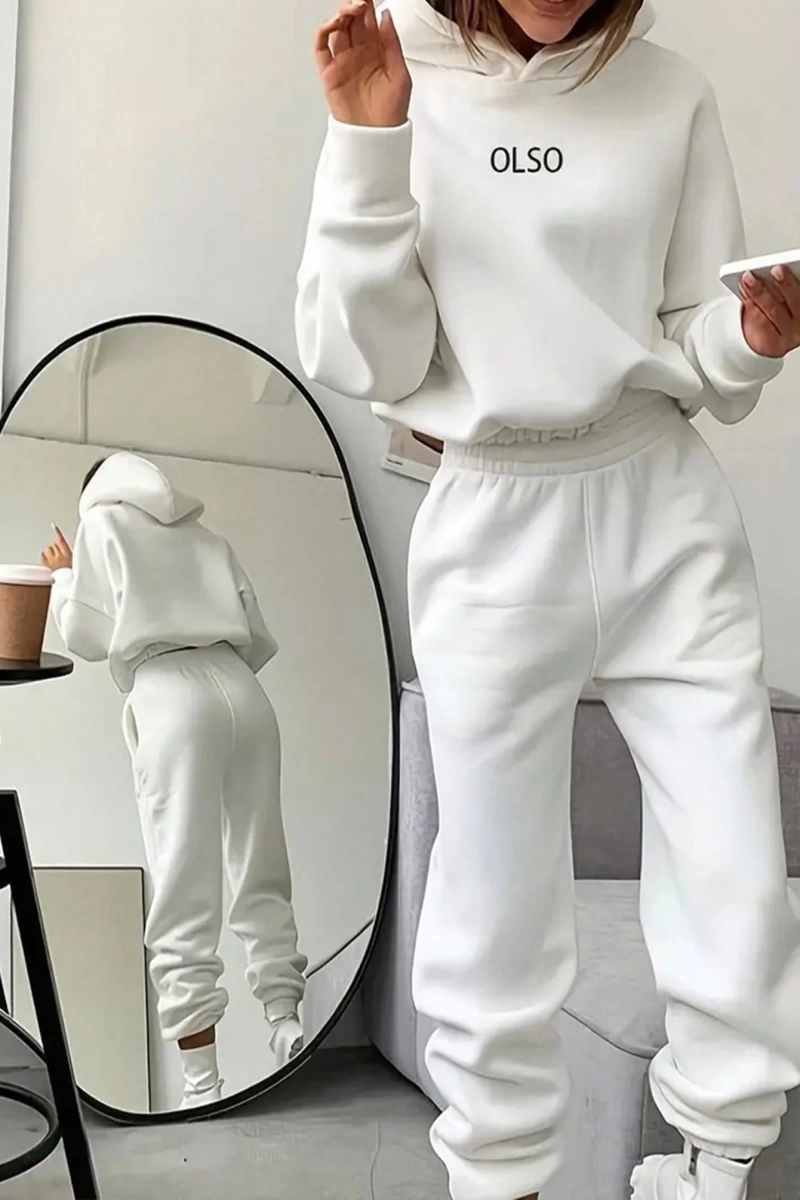 2 Parça Kadın Kapşonlu Sweatshirt ve Bağcıklı Bel Cepli Eşofman Altı Takımı, Günlük Sp