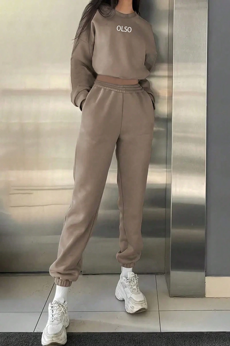 2 Parça Kadın Kapşonlu Sweatshirt ve Bağcıklı Bel Cepli Eşofman Altı Takımı, Günlük Sp