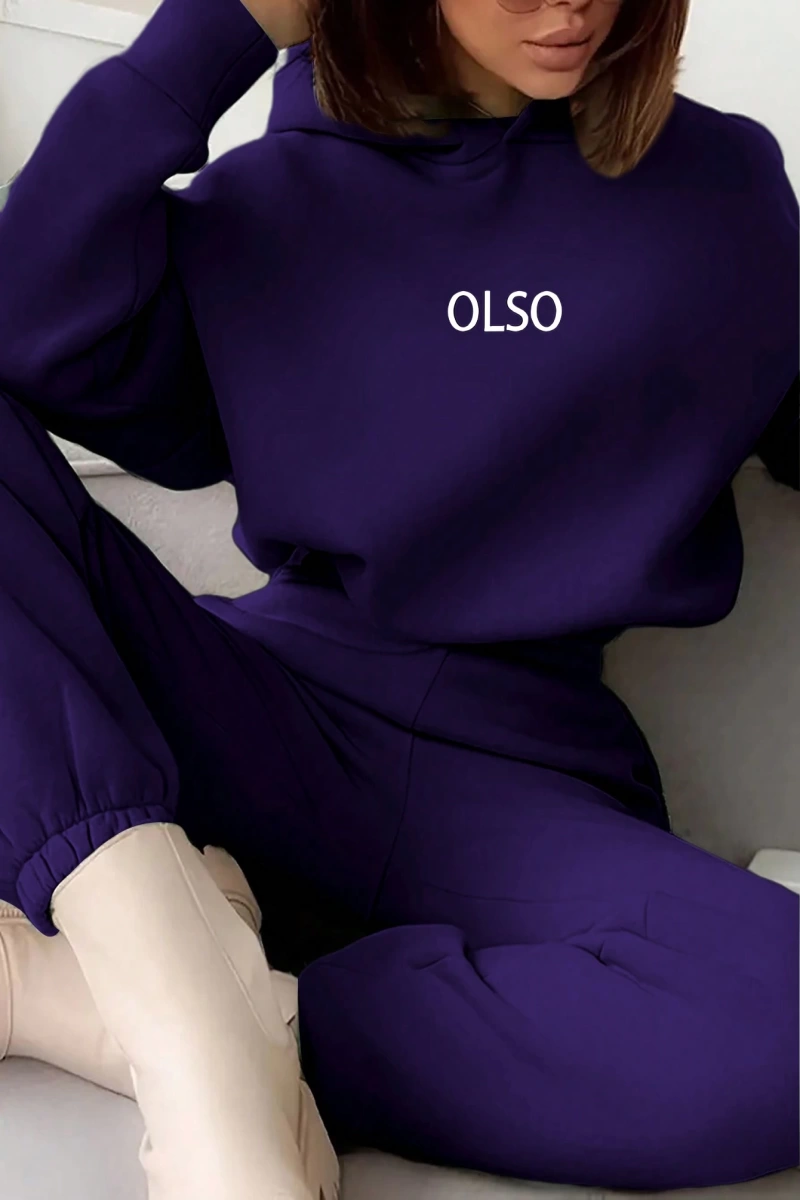 2 Parça Kadın Kapşonlu Sweatshirt ve Bağcıklı Bel Cepli Eşofman Altı Takımı, Günlük Sp