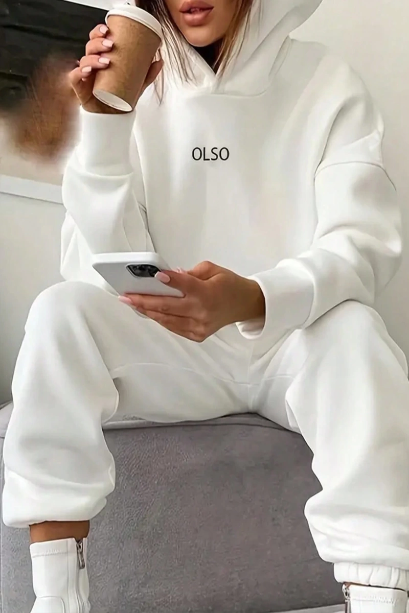 2 Parça Kadın Kapşonlu Sweatshirt ve Bağcıklı Bel Cepli Eşofman Altı Takımı, Günlük Sp