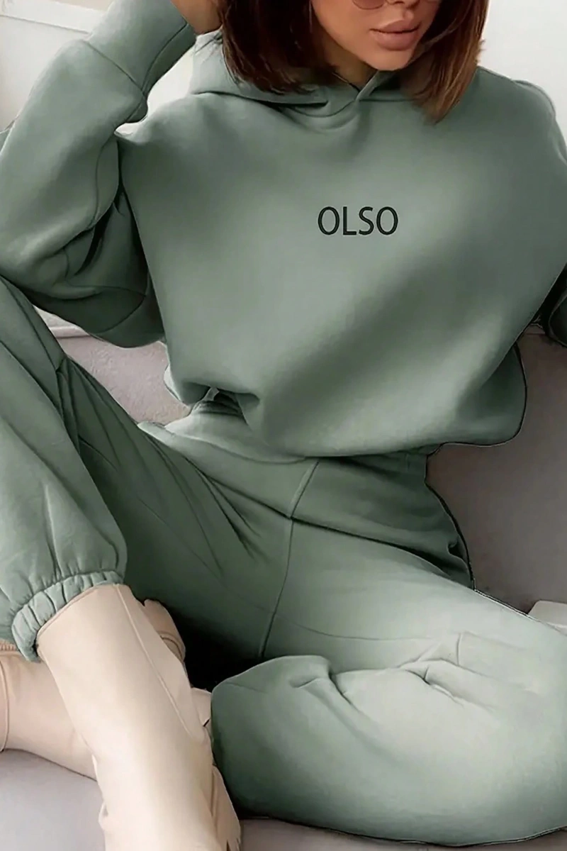2 Parça Kadın Kapşonlu Sweatshirt ve Bağcıklı Bel Cepli Eşofman Altı Takımı, Günlük Sp