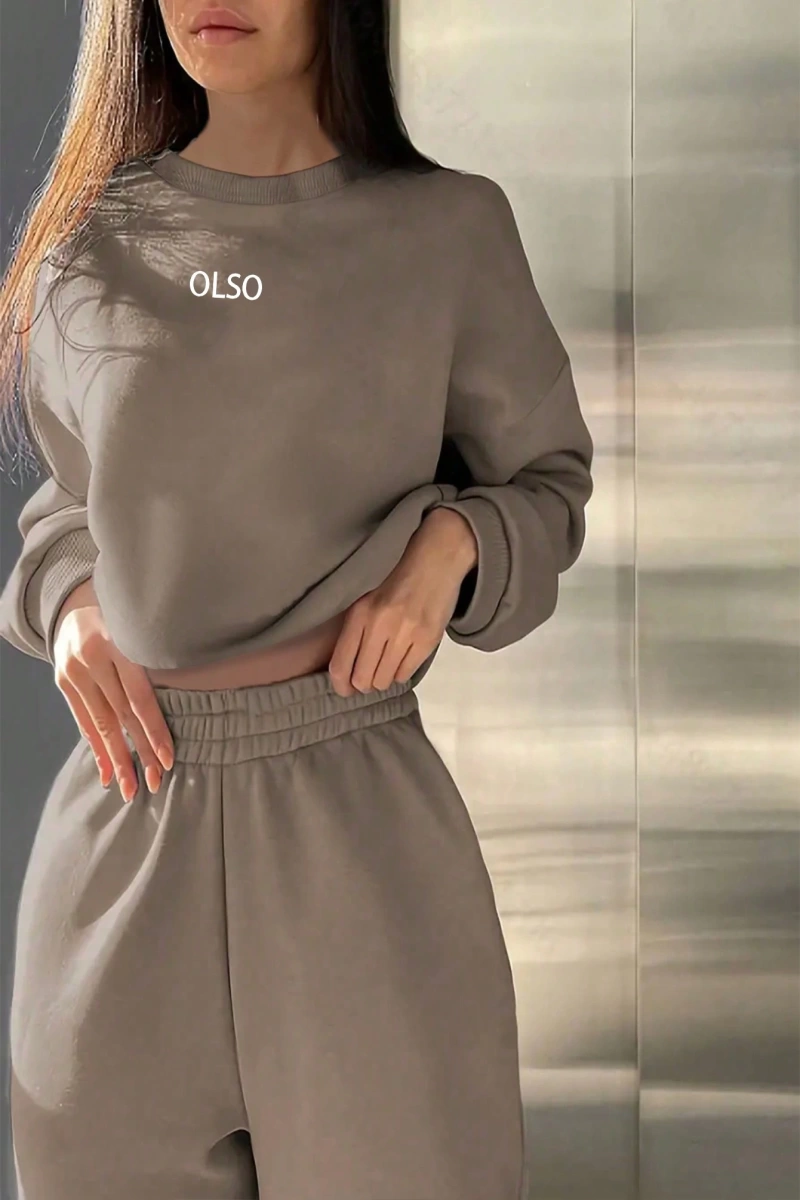 2 Parça Kadın Kapşonlu Sweatshirt ve Bağcıklı Bel Cepli Eşofman Altı Takımı, Günlük Sp