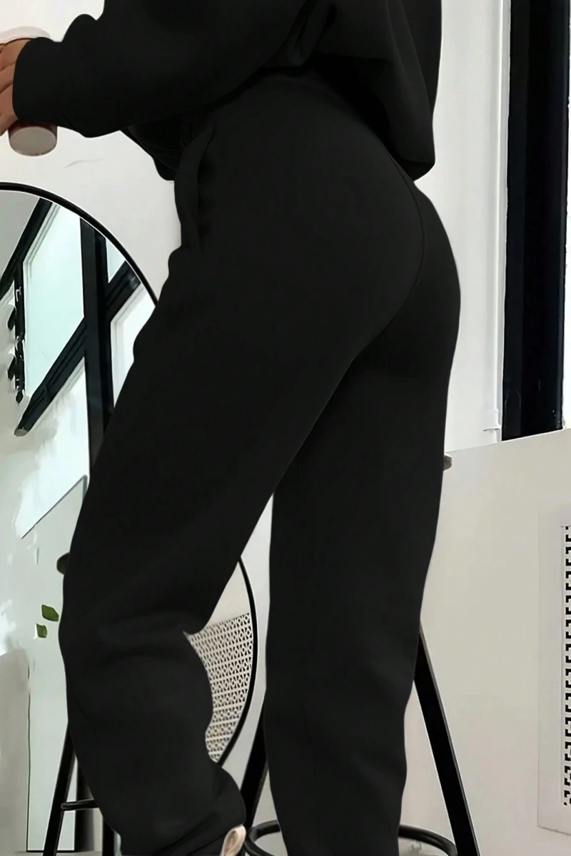 2 Parça Kadın Kapşonlu Sweatshirt ve Bağcıklı Bel Cepli Eşofman Altı Takımı, Günlük Sp