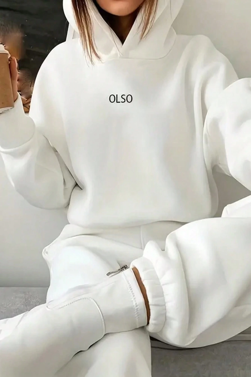 2 Parça Kadın Kapşonlu Sweatshirt ve Bağcıklı Bel Cepli Eşofman Altı Takımı, Günlük Sp