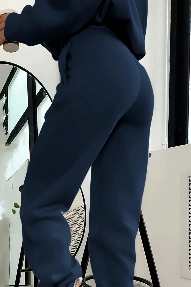 2 Parça Kadın Uzun Kollu Kapüşonlu Sweatshirt Cepli ve Yüksek Bel Kloş Pantolon