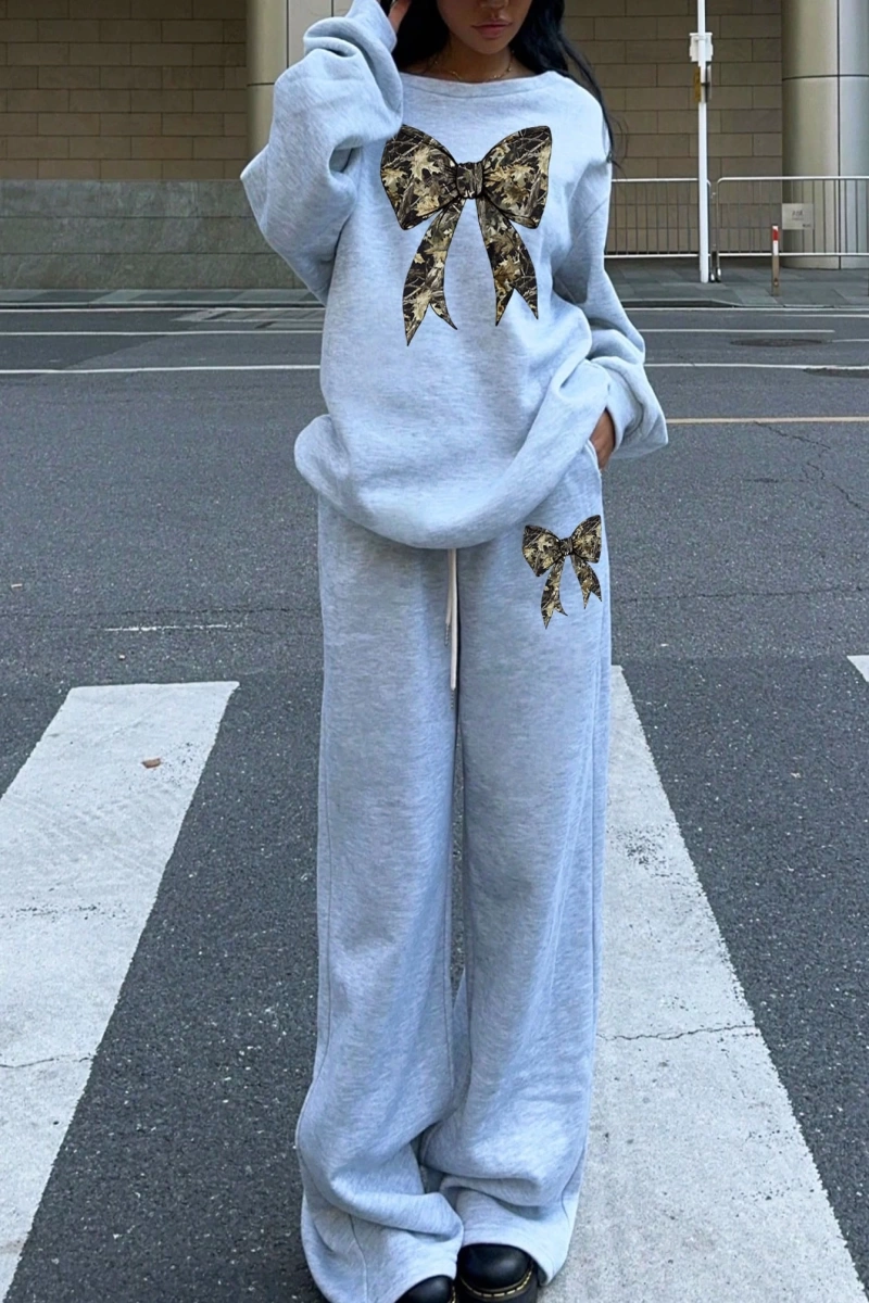 2 Parça Set: Bol Soğuk Omuz Sweatshirt ve Termal Astarlı Geniş Paça Eşofman Altı