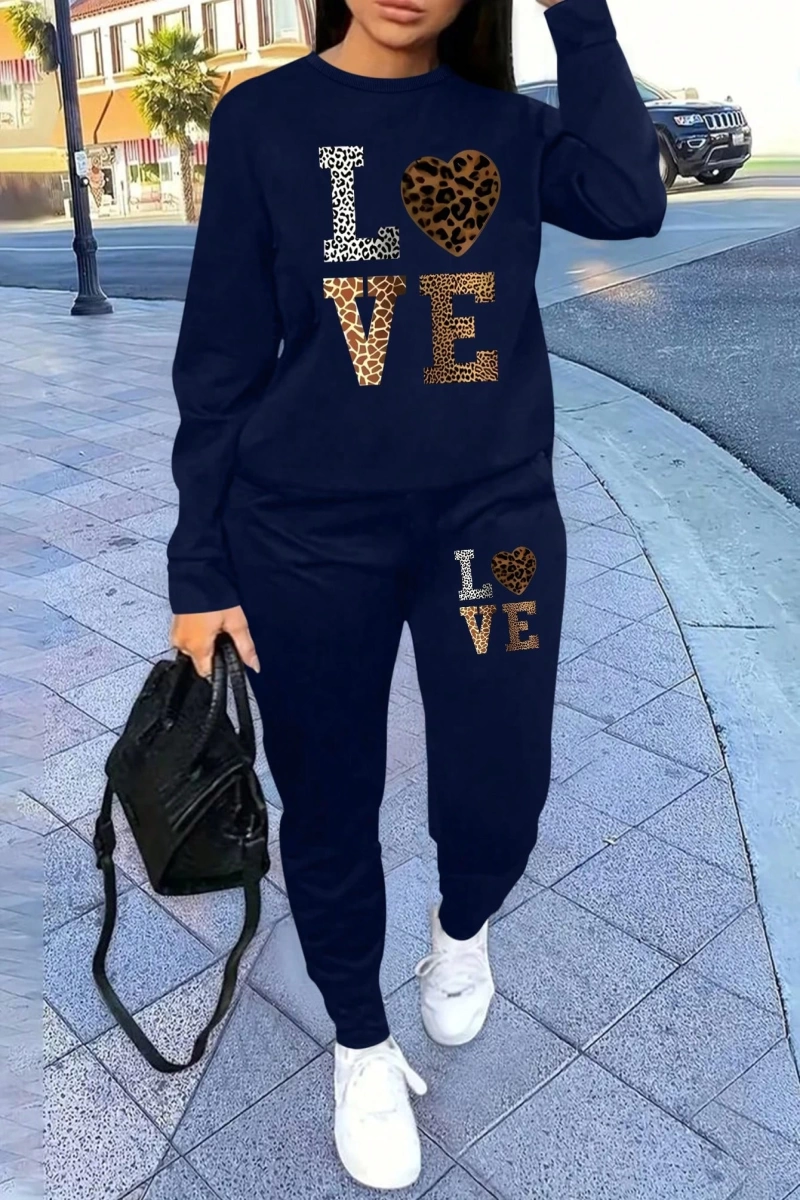 2 Parça Set Büyük Beden Kadın Harf Baskılı Mürettebat Yaka Uzun Kollu Sweatshirt Ve Eş