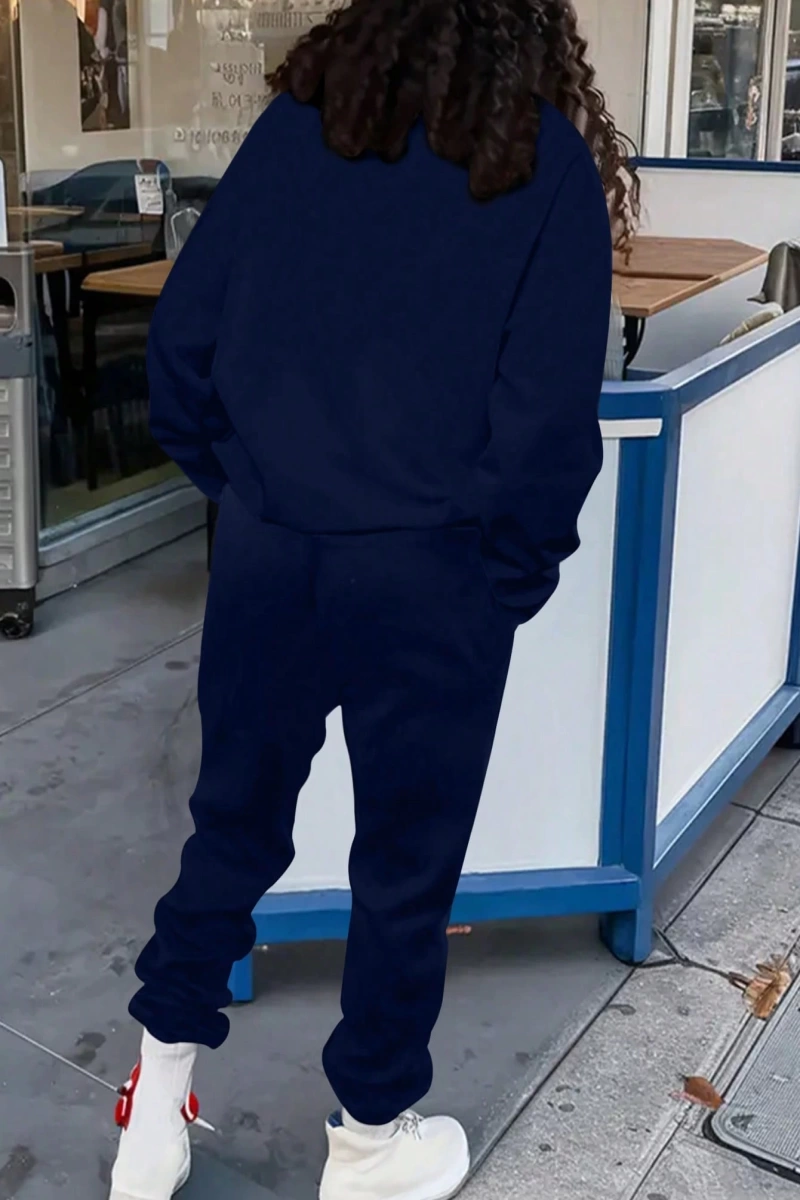 2 Parça Set Büyük Beden Kadın Harf Baskılı Mürettebat Yaka Uzun Kollu Sweatshirt Ve Eş
