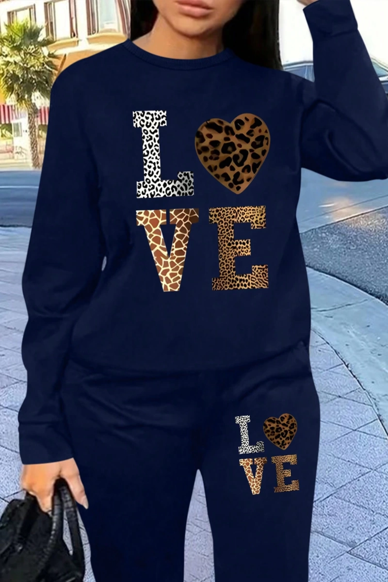 2 Parça Set Büyük Beden Kadın Harf Baskılı Mürettebat Yaka Uzun Kollu Sweatshirt Ve Eş