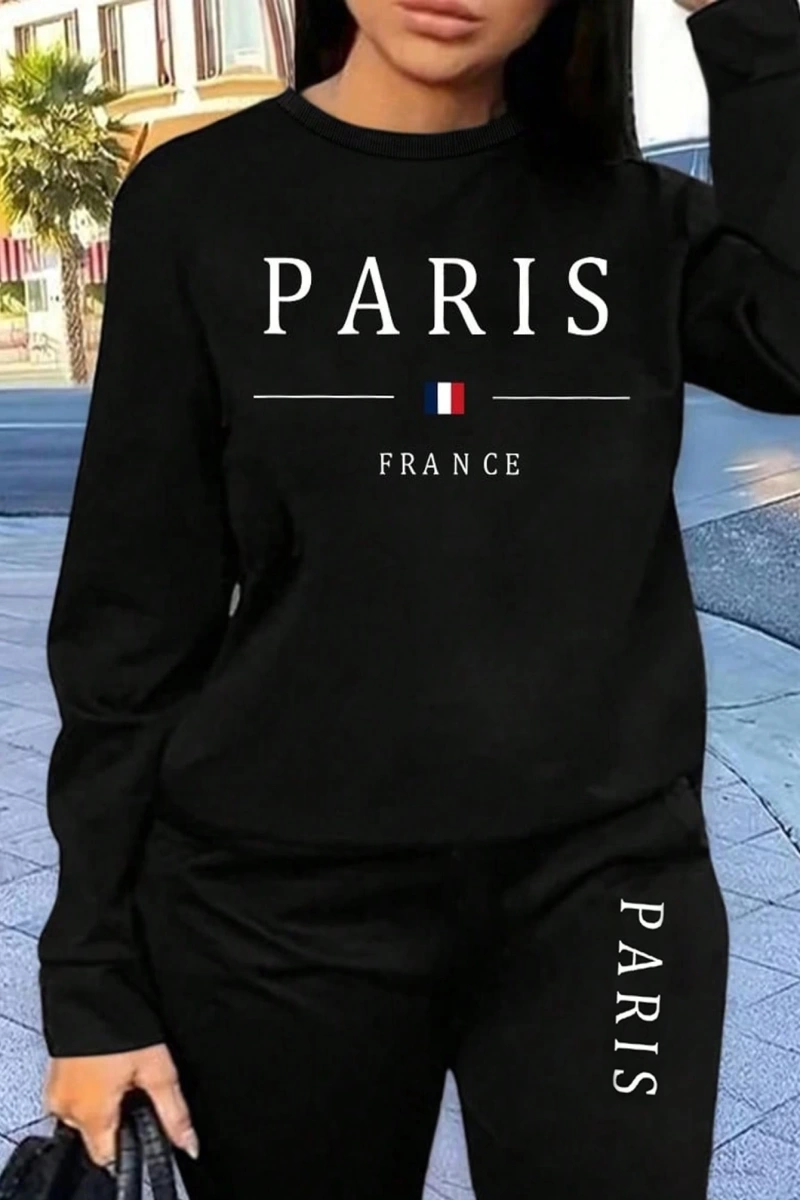 2 Parça Set Büyük Beden Kadın Harf Baskılı Mürettebat Yaka Uzun Kollu Sweatshirt Ve Eş