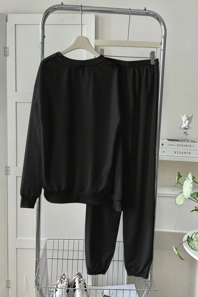 2 Parça/Takım Kadın Büyük Boy Yıldız ve Harf Baskılı Mürettebat Yaka Sweatshirt Ve B