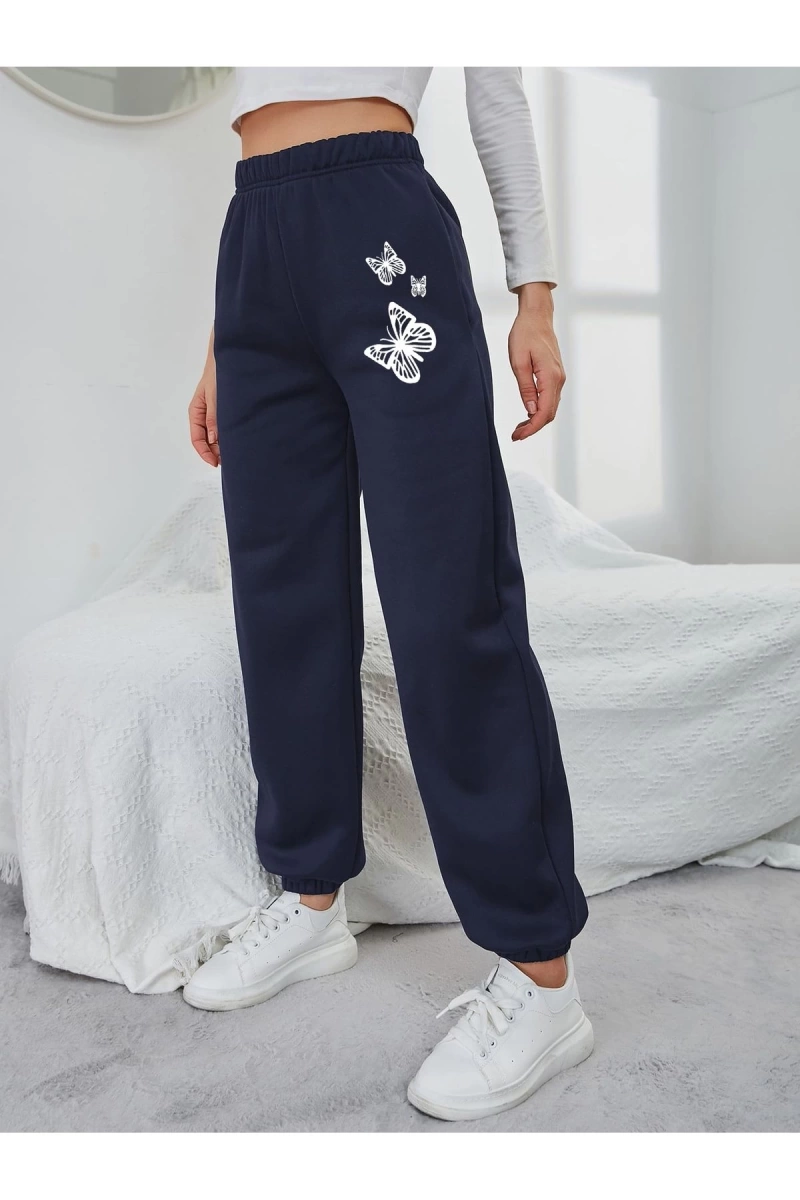 3lü Kelebek Baskılı Unisex Eşofman Altı Daxis Sportwear