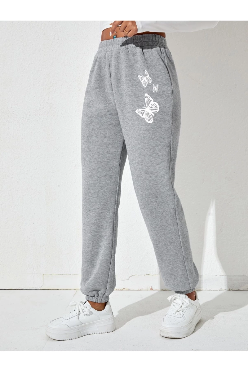 3lü Kelebek Baskılı Unisex Eşofman Altı Daxis Sportwear