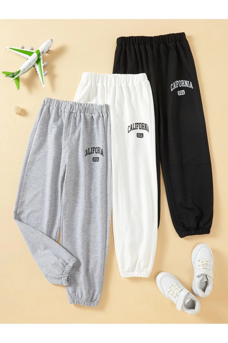 Kids EVRYDAY Girls 3pcs Letter Graphic Elastic Waist Eşofman Altı