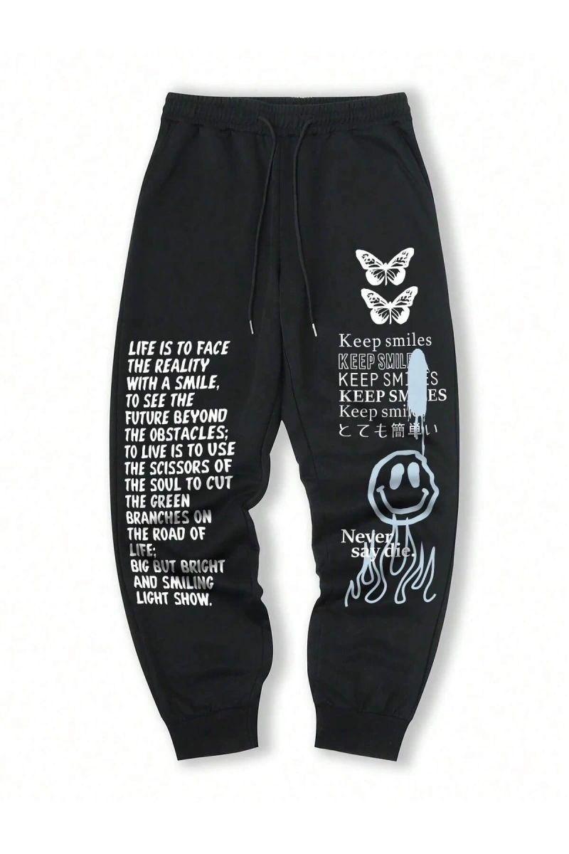Slogan & Cartoon Graphic Drawstring Waist Eşofman Altı