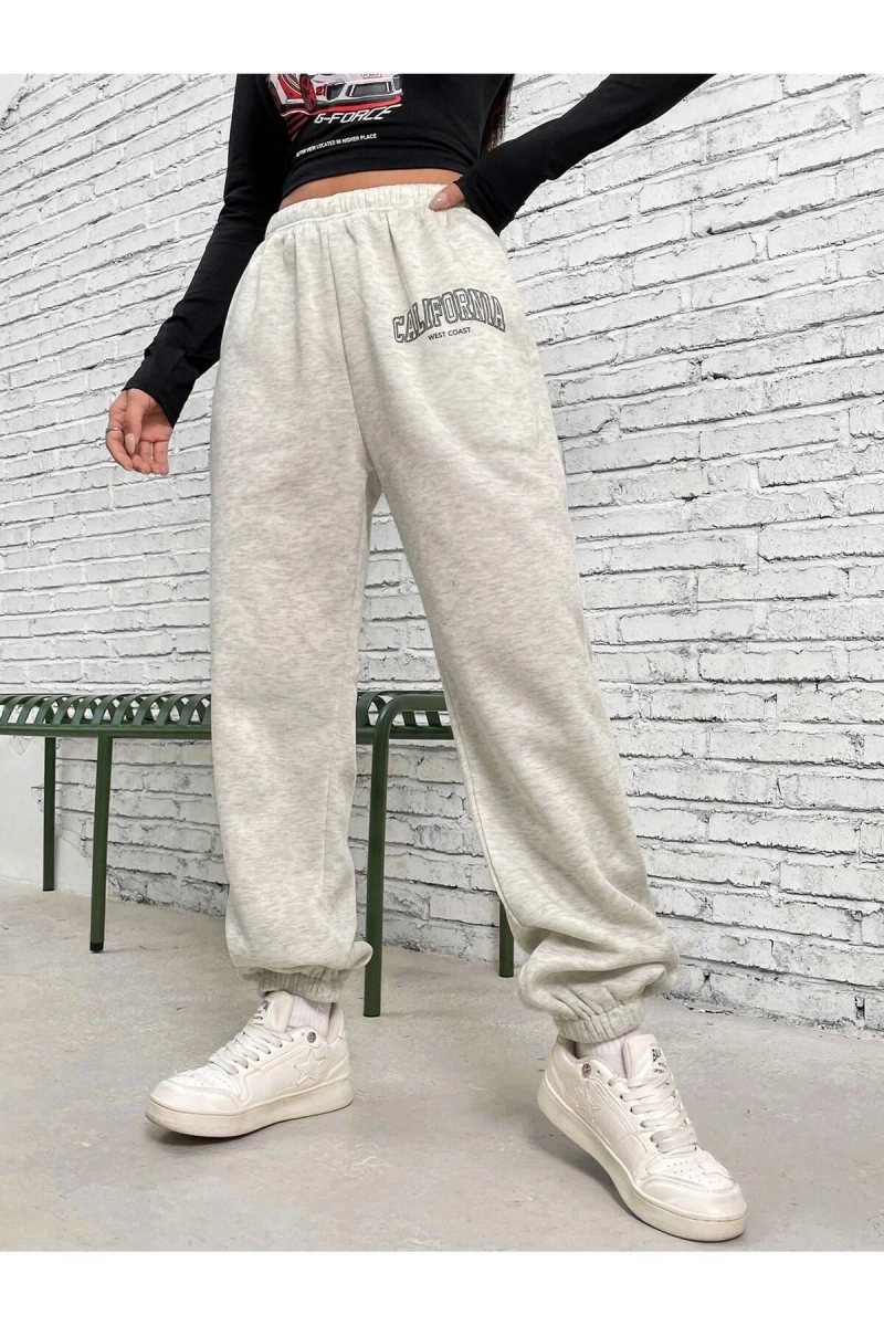 Letter Graphic Elastic Waist 4 Mevsim Eşofman