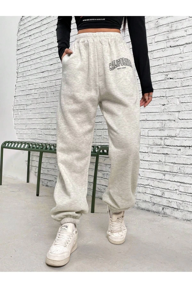Letter Graphic Elastic Waist 4 Mevsim Eşofman