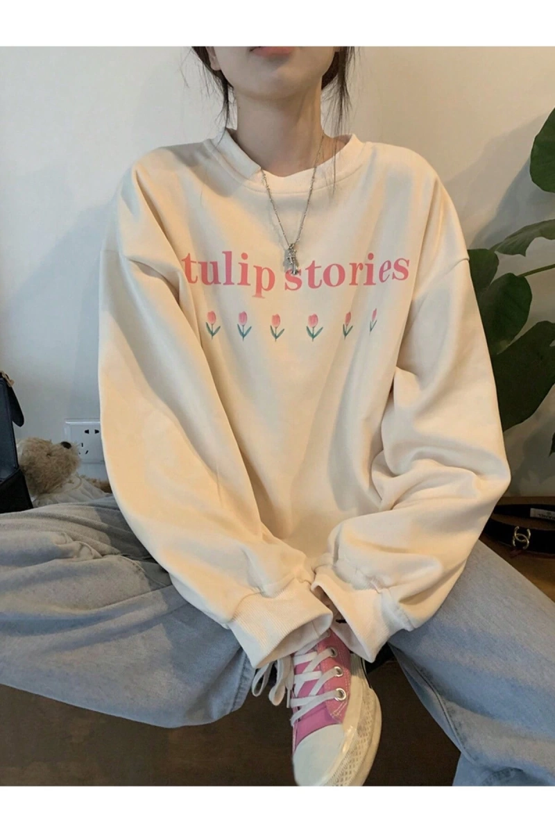 Honeyspot Çiçekli ve Harfli Grafik Düşük Omuz Oversize Sweat