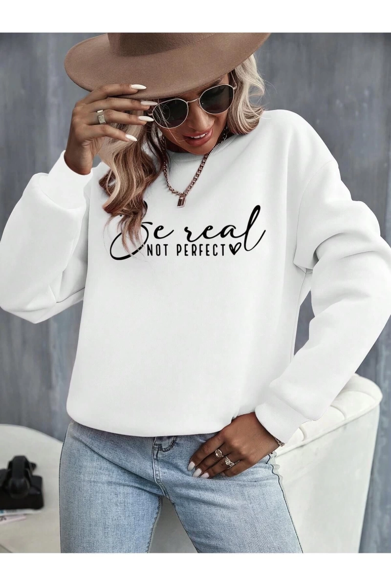Sloganlı Grafikli Düşük Sweat