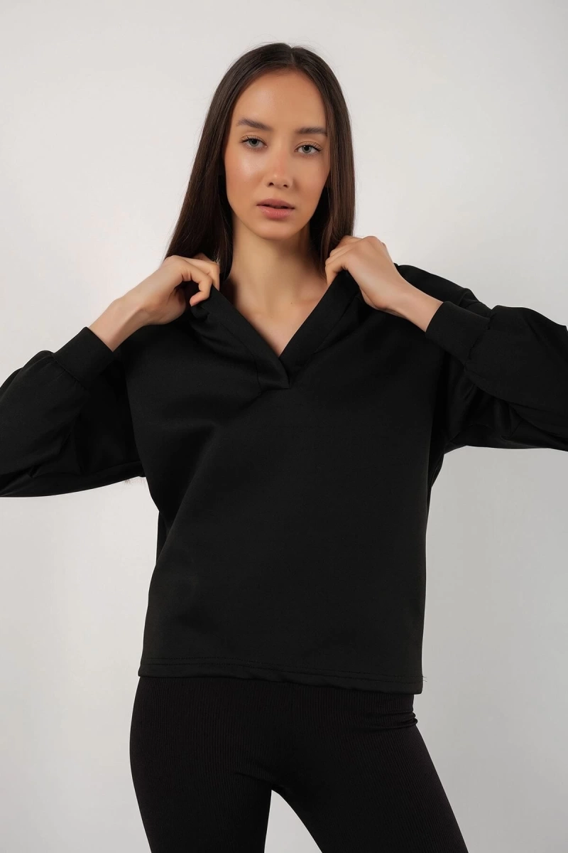Kadın Siyah Scuba Kapüşonlu Sweatshirt scubasweatshirt