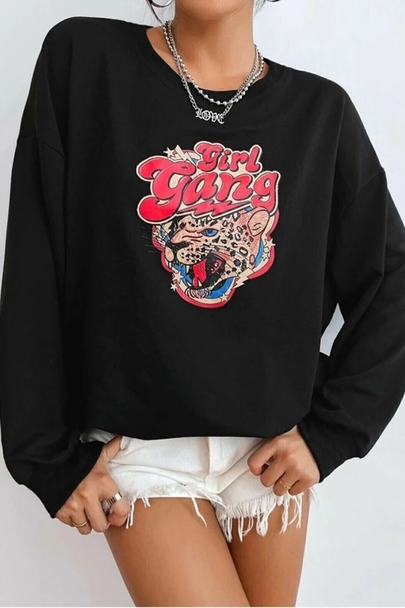 Kadın Oversize Girl Gang Baskılı Sweatshirt girlgangsweat