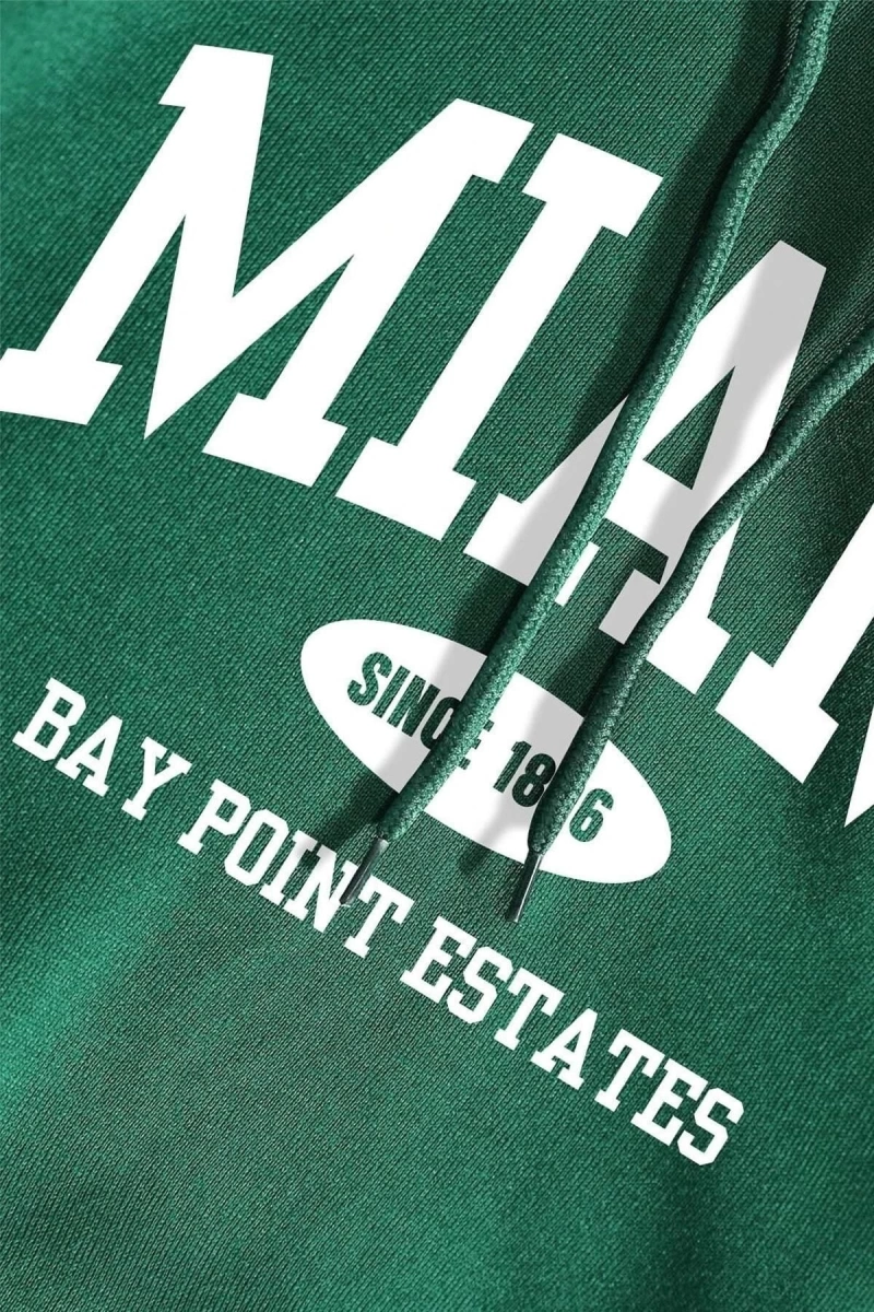 Unisex Nefti Yeşil Pamuk Miami Baskılı Oversize Kapüşonlu Sweatshirt NeftiMiami