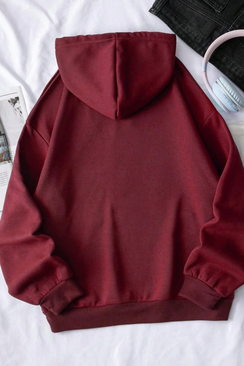 Unisex Bordo New York Baskılı 3 İplik Kapüşonlu Sweatshirt TYCE83LD8N169391959744630