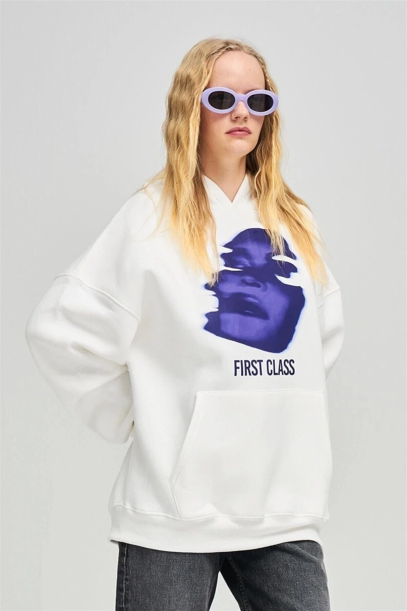 Unisex First Class Sweatshirt Beyaz Trndz1316