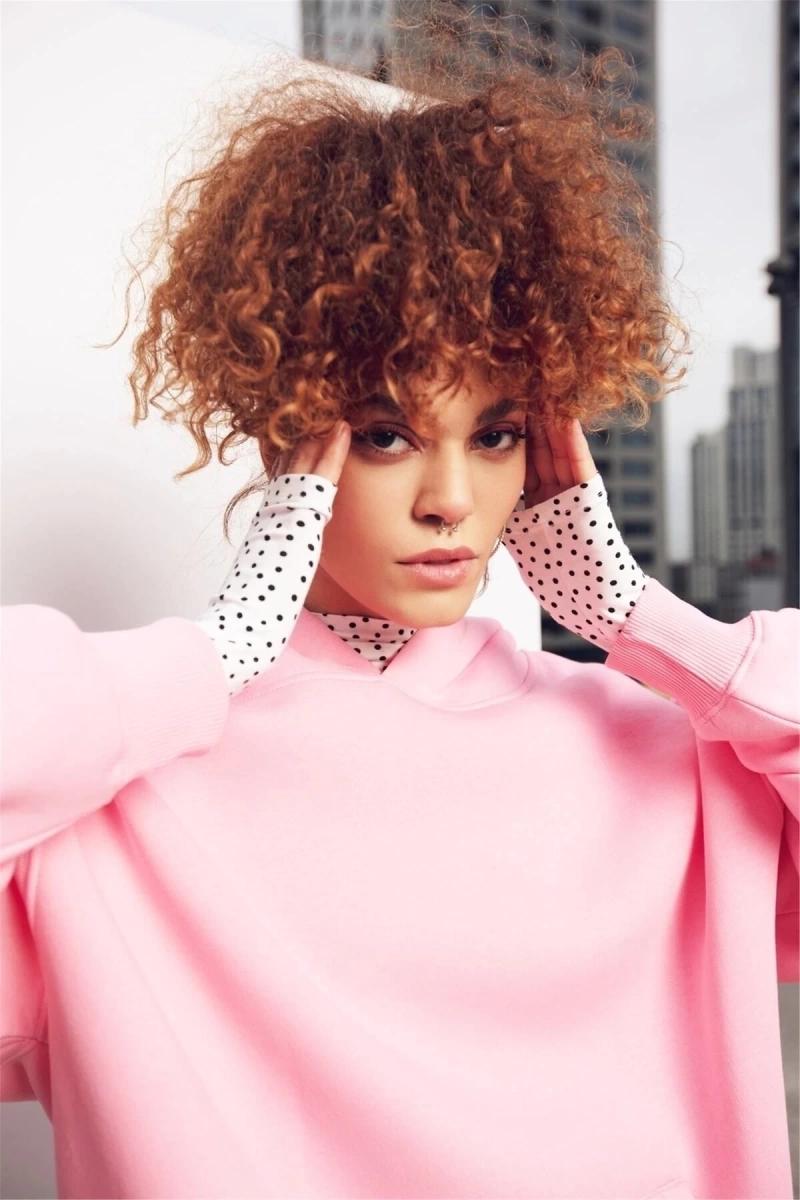 Unisex Oversize Basic Sweatshirt Pembe Trndz300