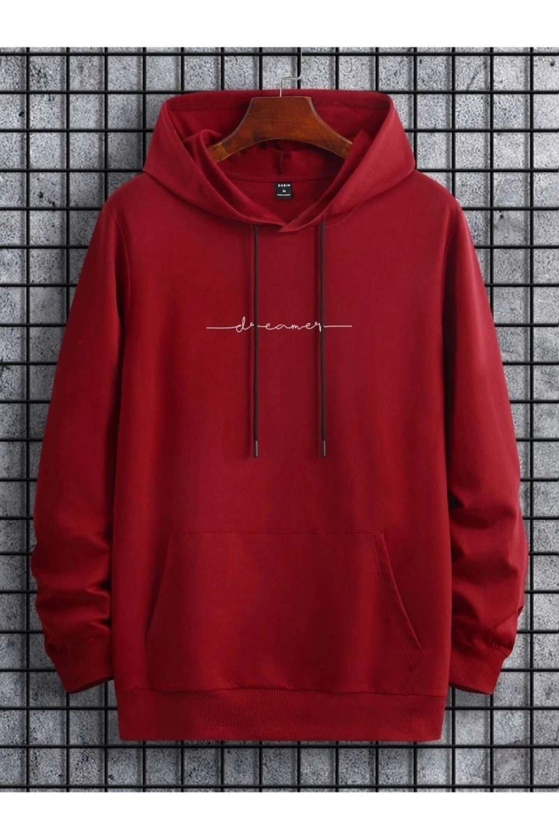 Unisex Kırmızı Dream Baskılı Oversize Kapşonlu Sweatshirt DREAMKPSNLU
