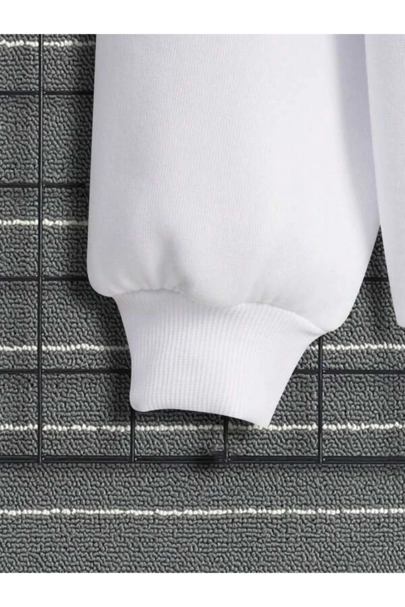 Beyaz Üç Mantar Baskılı Oversize Kapuşonlu Kadın Sweatshirt bsgüçmantarsweat