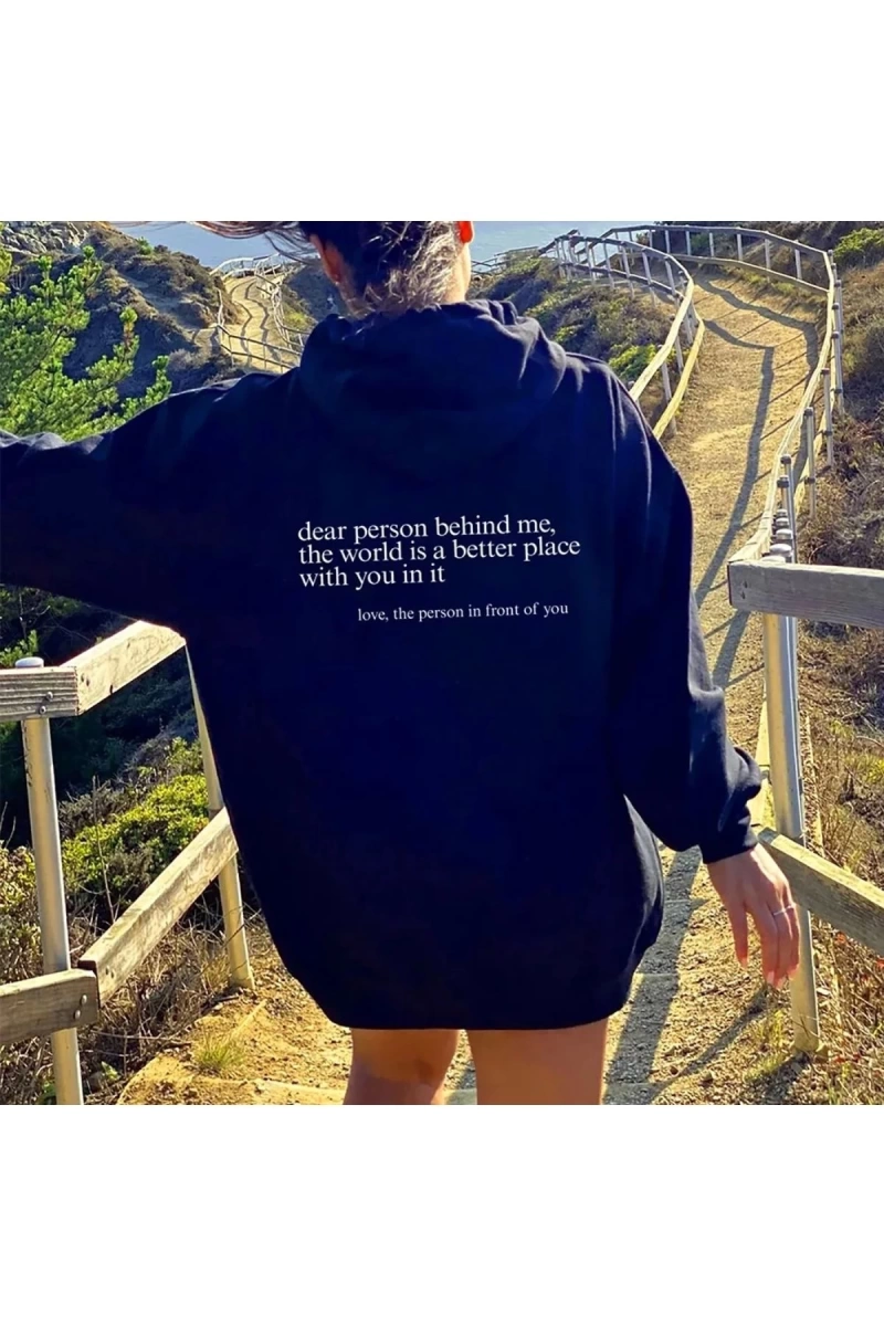 Siyah Behind Me Baskılı Oversize Unisex Sweatshirt TYCOMJVS2N169322124968675