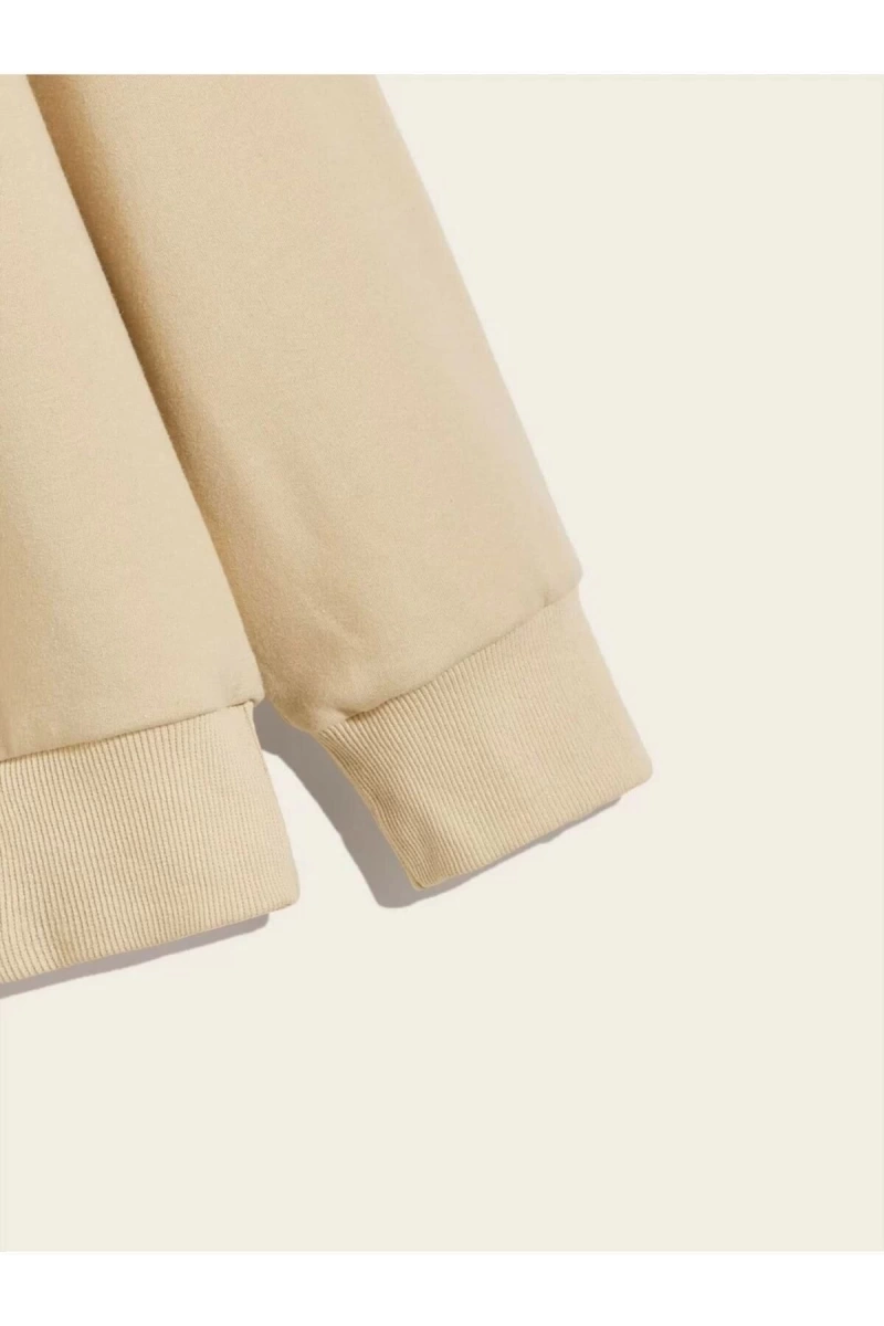 Erkek Bej Paris Baskılı Bisiklet Yaka Oversize Sweatshirt benisengiydirparisswe