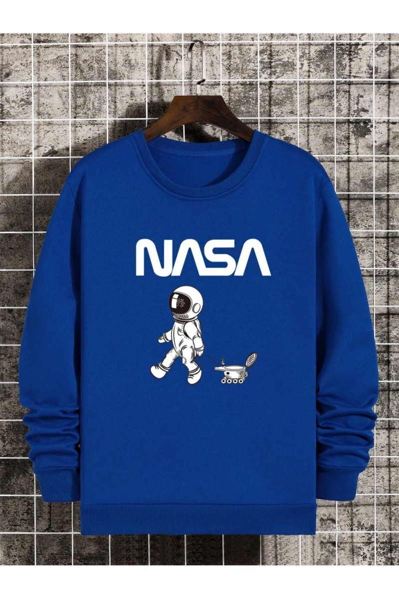 Mavi Nasa Baskılı Oversize Bisiklet Yaka Kadın Sweatshirt. bsgastrabotnasasweat