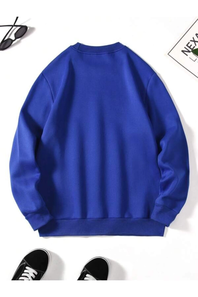 Mavi Iskelet Baskılı Oversize Bisiklet Yaka Kadın Sweatshirt. bsgnoeliskeletswe