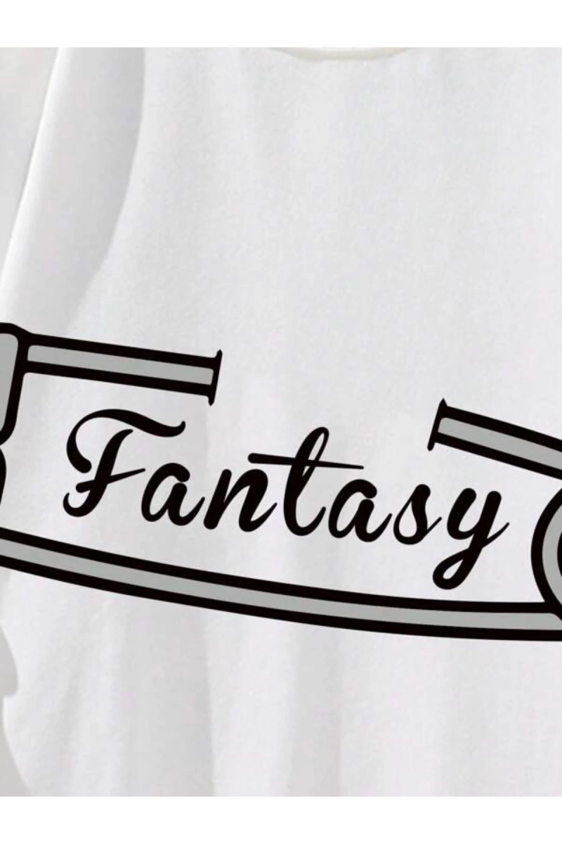 Beyaz Fantasy Baskılı Oversize Kapuşonlu Erkek Sweatshirt Fantasys